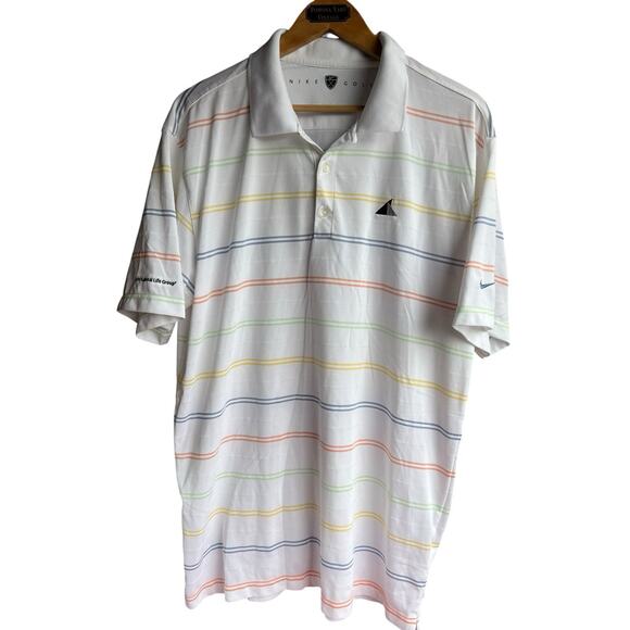 Nike Golf Performance Polo Shirt Mens Size XL White Striped 100% Polyester - Picture 1 of 8